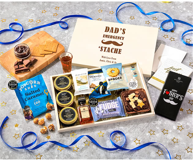 Father's Day Tea Time Cake, Chocolate & Nibbles Letterbox Hamper With Disaronno Liqueur