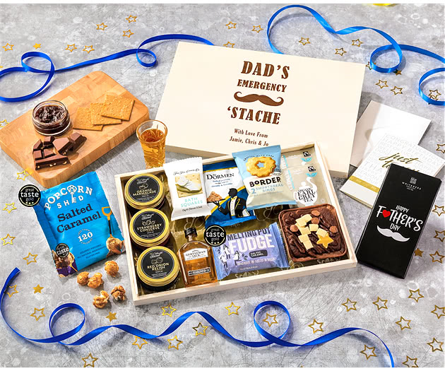 Father's Day Tea Time Cake, Chocolate & Nibbles Letterbox Hamper With Gentleman Jack Whisky