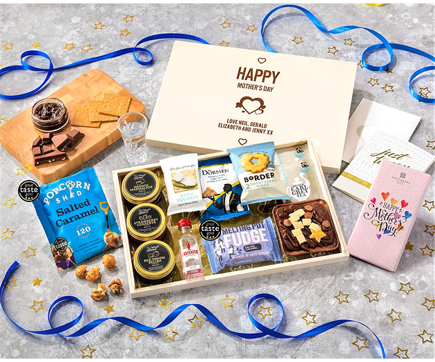 Mother's Day Tea Time Cake, Chocolate & Nibbles Letterbox Hamper With Beefeater Gin