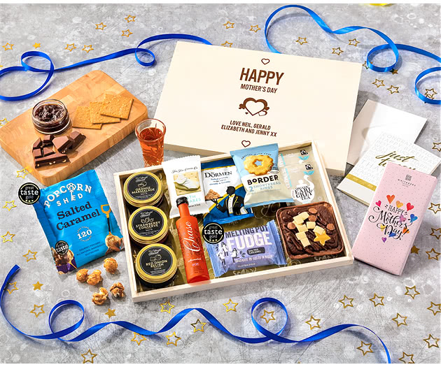 Mother's Day Tea Time Cake, Chocolate & Nibbles Letterbox Hamper With Marmalade Vodka