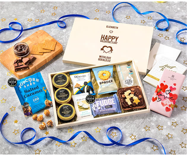 Valentine's Day Tea Time Cake, Chocolate & Nibbles Letterbox Hamper