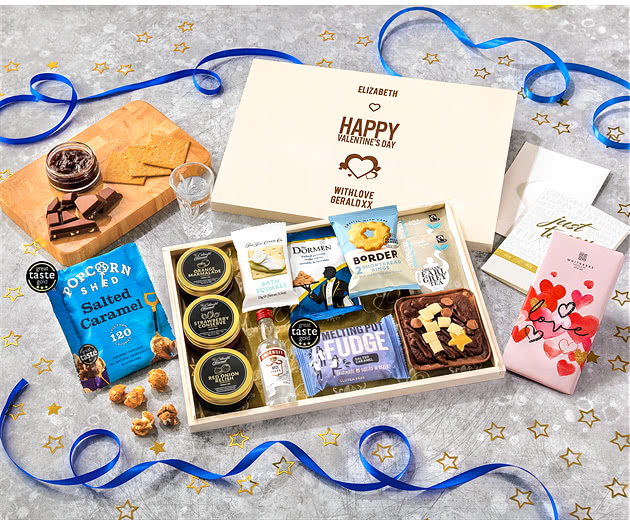 Valentine's Day Tea Time Cake, Chocolate & Nibbles Letterbox Hamper With Smirnoff Vodka