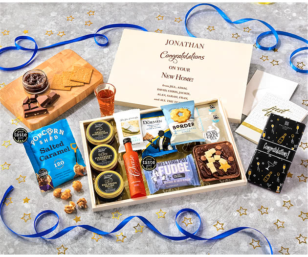 Housewarming Tea Time Cake, Chocolate & Nibbles Letterbox Hamper With Marmalade Vodka