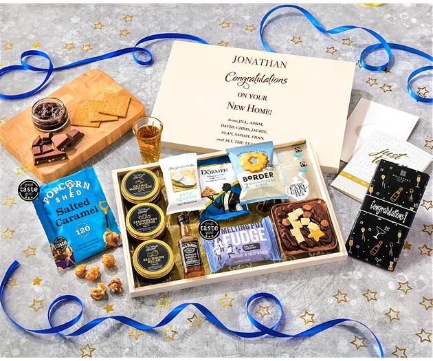 Housewarming Tea Time Cake, Chocolate & Nibbles Letterbox Hamper With Jack Daniel's Whisky