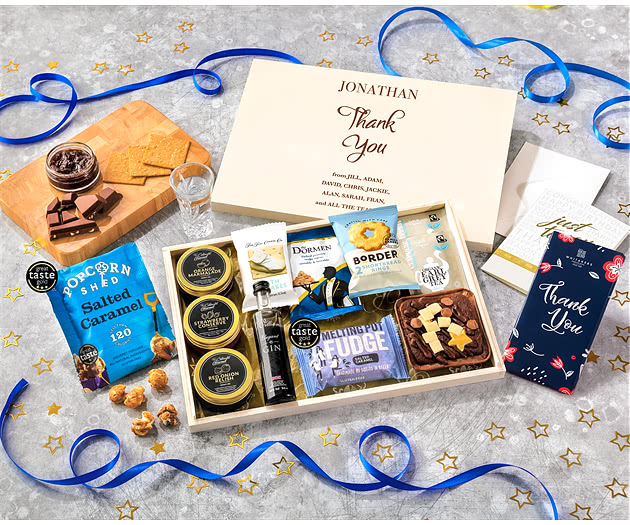 Thank You Tea Time Cake, Chocolate & Nibbles Letterbox Hamper With Williams Gin
