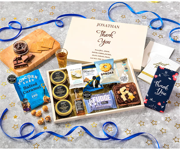 Thank You Tea Time Cake, Chocolate & Nibbles Letterbox Hamper With Jack Daniel's Whisky