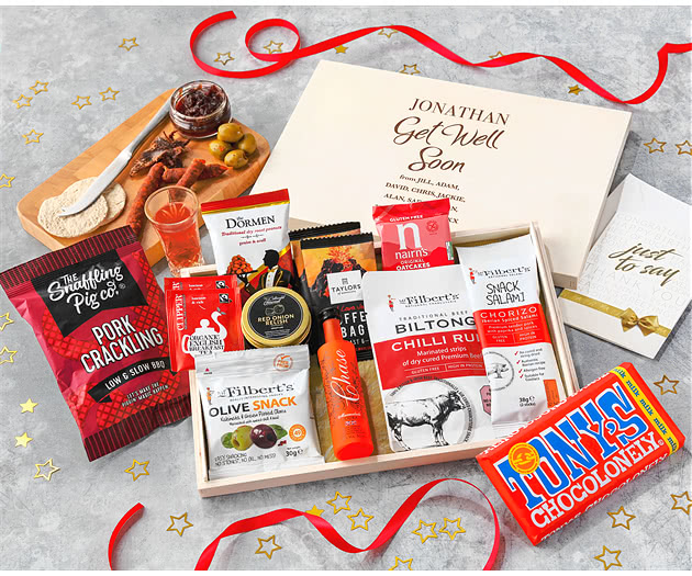Get Well Soon Gentleman's Coffee & Spicy Bites Letterbox Hamper With Marmalade Vodka