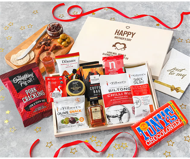 Mother's Day Gentleman's Coffee & Spicy Bites Letterbox Hamper With Disaronno Liqueur
