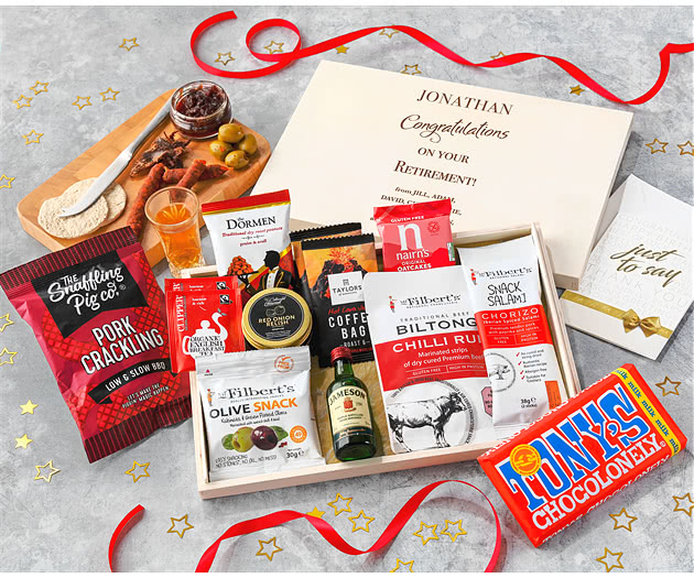 Retirement Gentleman's Coffee & Spicy Bites Letterbox Hamper With Jameson Whisky