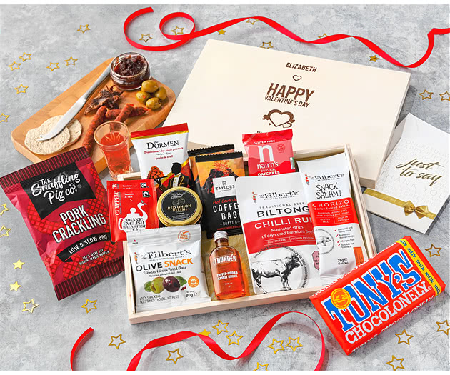 Valentine's Day Gentleman's Coffee & Spicy Bites Letterbox Hamper With Toffee Vodka