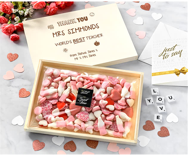 Great Teacher Bumper Sweet Heart & Pink Treats Letterbox Hamper