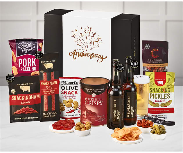 Anniversary Essential Pub Session Snacks Box with Hawkstone Lagers