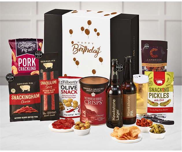 Birthday Essential Pub Session Snacks Box with Hawkstone Beer Selection