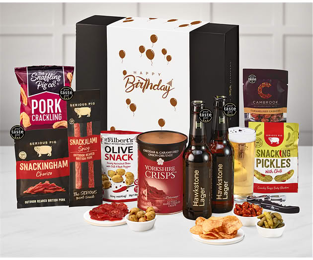 Birthday Essential Pub Session Snacks Box with Hawkstone Lagers