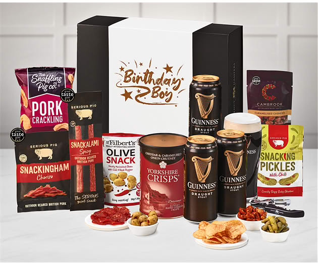 Birthday For Him Essential Pub Session Snacks Box with Guinness