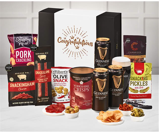 Congratulations Essential Pub Session Snacks Box with Guinness