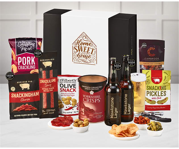New Home Essential Pub Session Snacks Box with Hawkstone Lagers