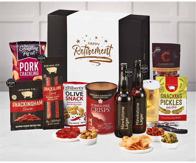Retirement Essential Pub Session Snacks Box with Hawkstone Lagers