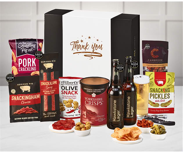 Thank You Essential Pub Session Snacks Box with Hawkstone Lagers
