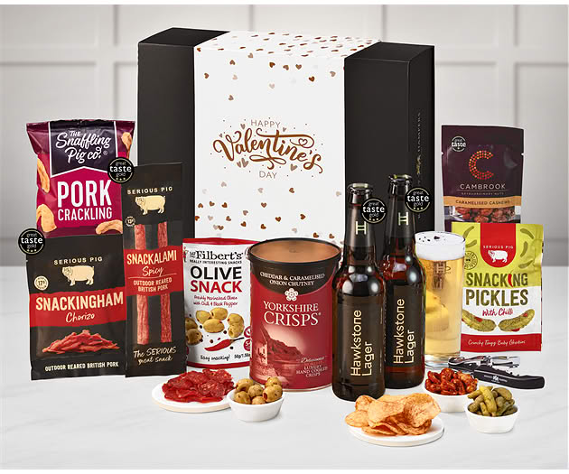Valentine's Day Essential Pub Session Snacks Box with Hawkstone Lagers
