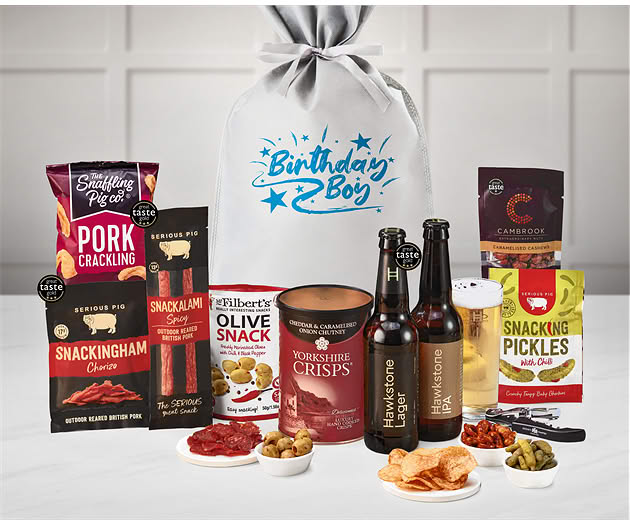 Birthday For Him Essential Pub Session Snacks Gift with Hawkstone Beer Selection