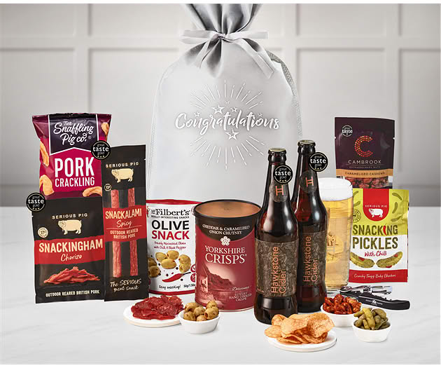 Congratulations Essential Pub Session Snacks Gift with Hawkstone Ciders