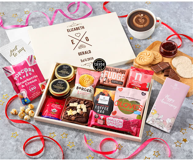 Anniversary Pink Treats Letterbox Hamper With Gourmet Coffee