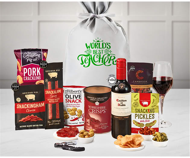 Great Teacher Essential Pub Session Snacks Gift with Red Wine