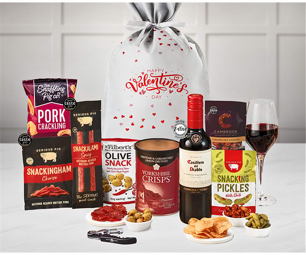 Valentine's Day Essential Pub Session Snacks Gift with Red Wine