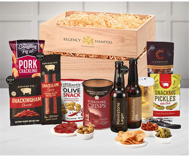 Essential Pub Session Snacks Crate with Hawkstone Beer Selection
