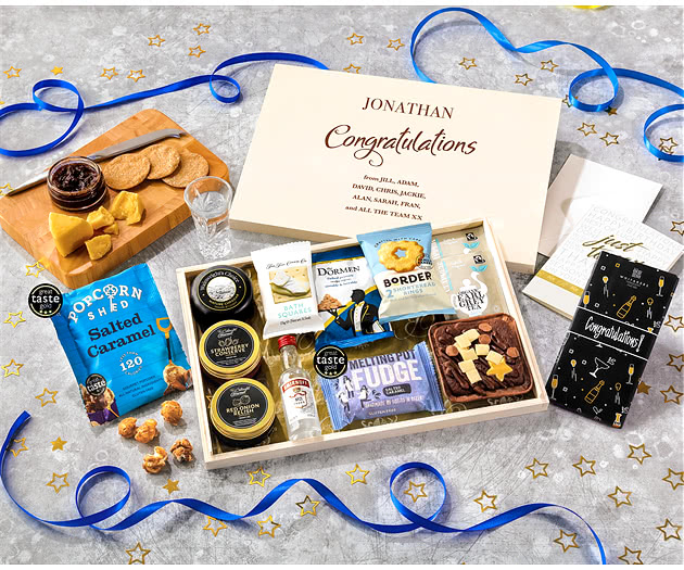 Congratulations Biscuit, Cheese & Cake Tea Time Letterbox Hamper With Smirnoff Vodka