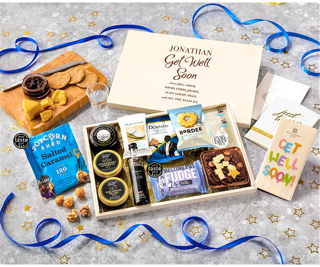 Get Well Soon Biscuit, Cheese & Cake Tea Time Letterbox Hamper With Williams Gin