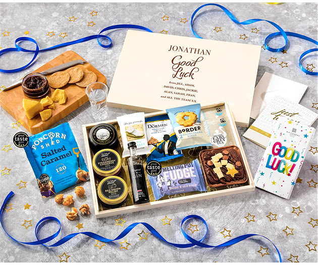 Good Luck Biscuit, Cheese & Cake Tea Time Letterbox Hamper With Williams Gin