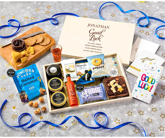 Good Luck Biscuit, Cheese & Cake Tea Time Letterbox Hamper With Marmalade Vodka
