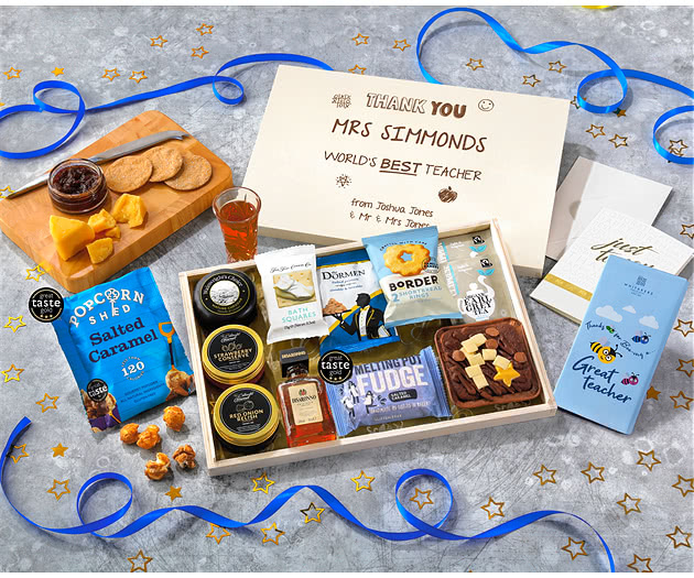 Great Teacher Biscuit, Cheese & Cake Tea Time Letterbox Hamper With Disaronno Liqueur