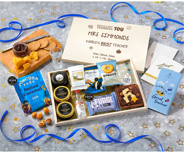Great Teacher Biscuit, Cheese & Cake Tea Time Letterbox Hamper With Smirnoff Vodka