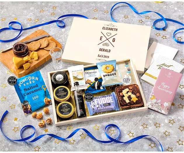 Anniversary Biscuit, Cheese & Cake Tea Time Letterbox Hamper With Williams Gin