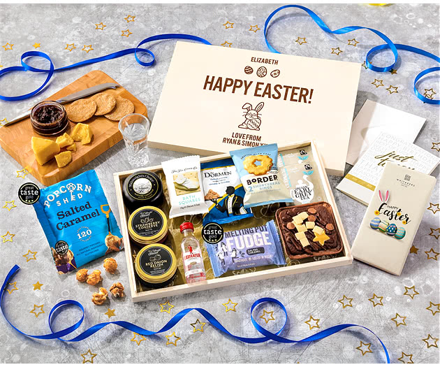 Easter Biscuit, Cheese & Cake Tea Time Letterbox Hamper With Beefeater Gin