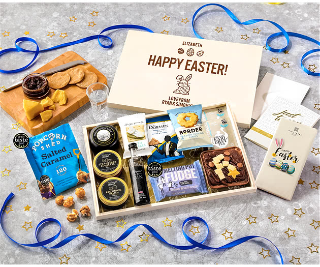 Easter Biscuit, Cheese & Cake Tea Time Letterbox Hamper With Williams Gin