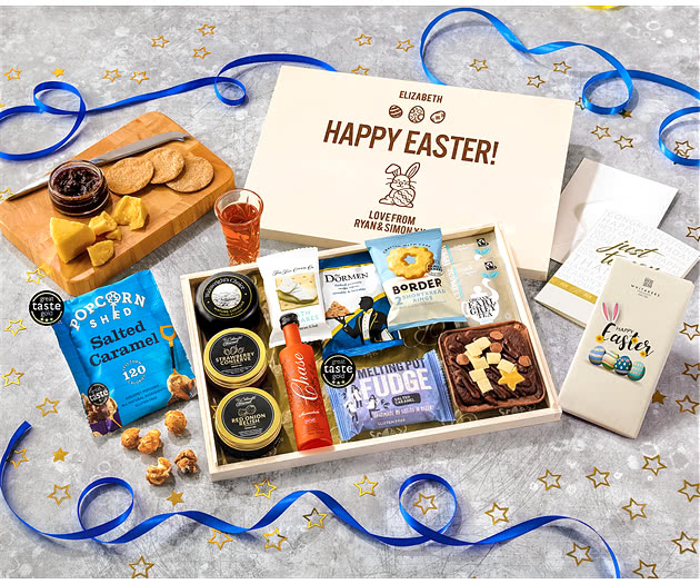 Easter Biscuit, Cheese & Cake Tea Time Letterbox Hamper With Marmalade Vodka