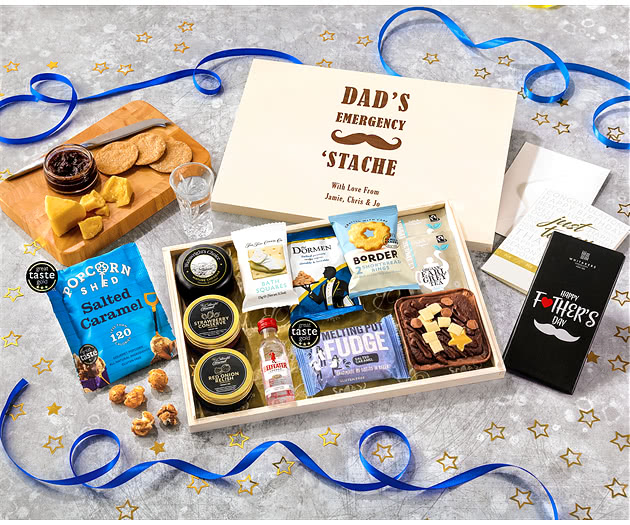 Father's Day Biscuit, Cheese & Cake Tea Time Letterbox Hamper With Beefeater Gin