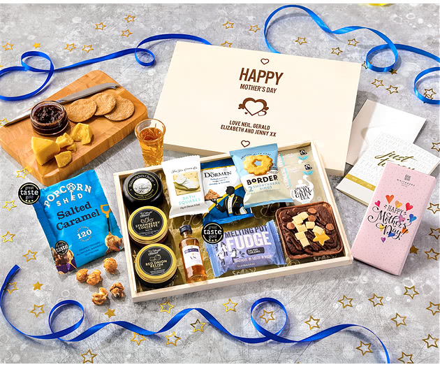 Mother's Day Biscuit, Cheese & Cake Tea Time Letterbox Hamper With Martell Cognac