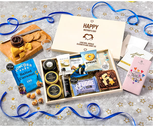 Mother's Day Biscuit, Cheese & Cake Tea Time Letterbox Hamper With Williams Gin
