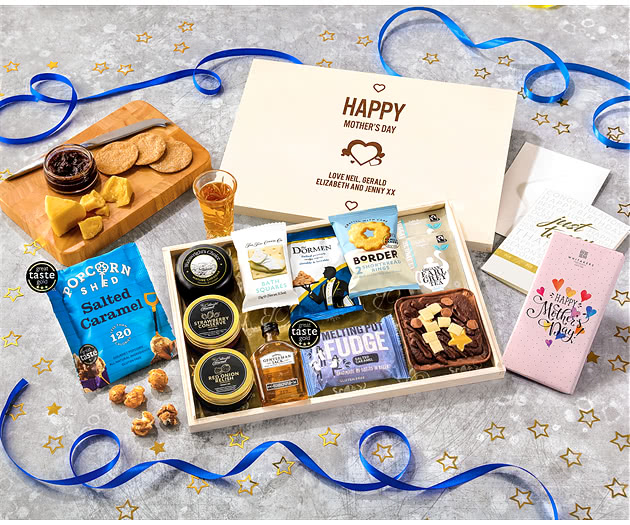 Mother's Day Biscuit, Cheese & Cake Tea Time Letterbox Hamper With Gentleman Jack Whisky