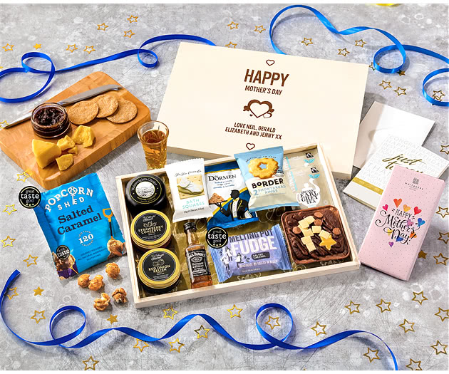 Mother's Day Biscuit, Cheese & Cake Tea Time Letterbox Hamper With Jack Daniel's Whisky