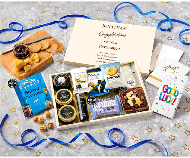 Retirement Biscuit, Cheese & Cake Tea Time Letterbox Hamper With Williams Gin