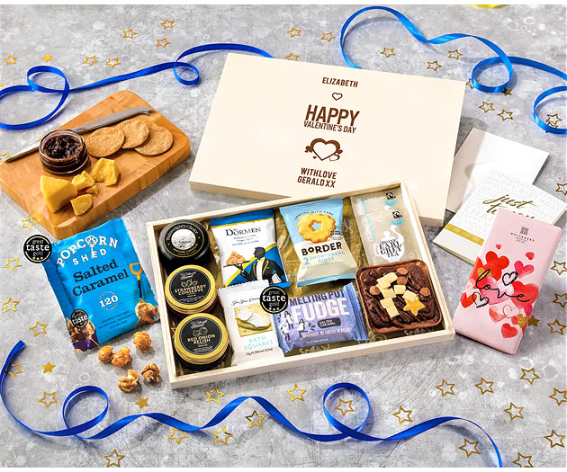 Valentine's Day Biscuit, Cheese & Cake Tea Time Letterbox Hamper