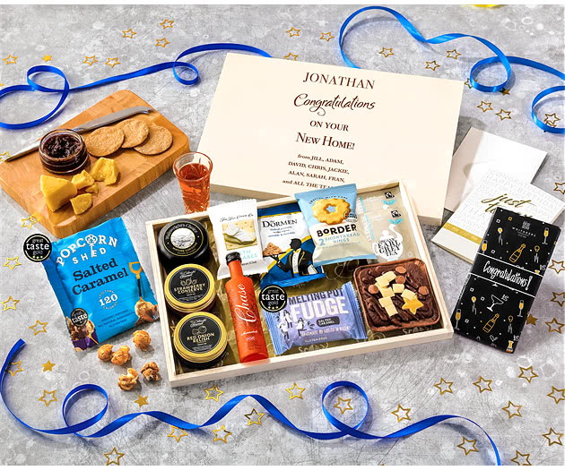 Housewarming Biscuit, Cheese & Cake Tea Time Letterbox Hamper With Marmalade Vodka