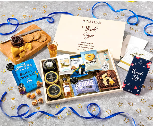 Thank You Biscuit, Cheese & Cake Tea Time Letterbox Hamper With Martell Cognac
