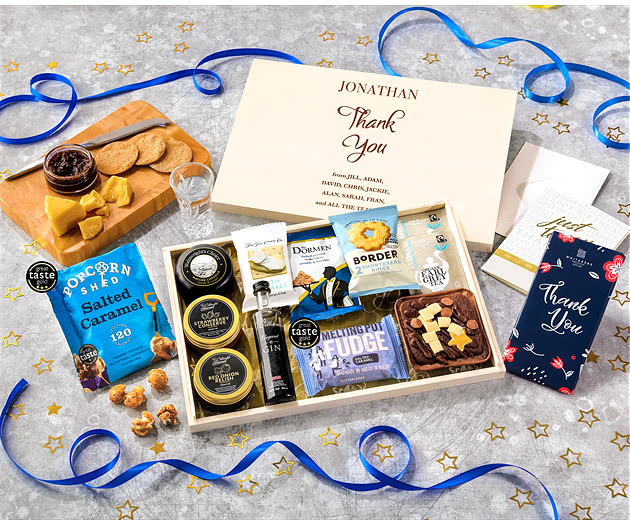Thank You Biscuit, Cheese & Cake Tea Time Letterbox Hamper With Williams Gin